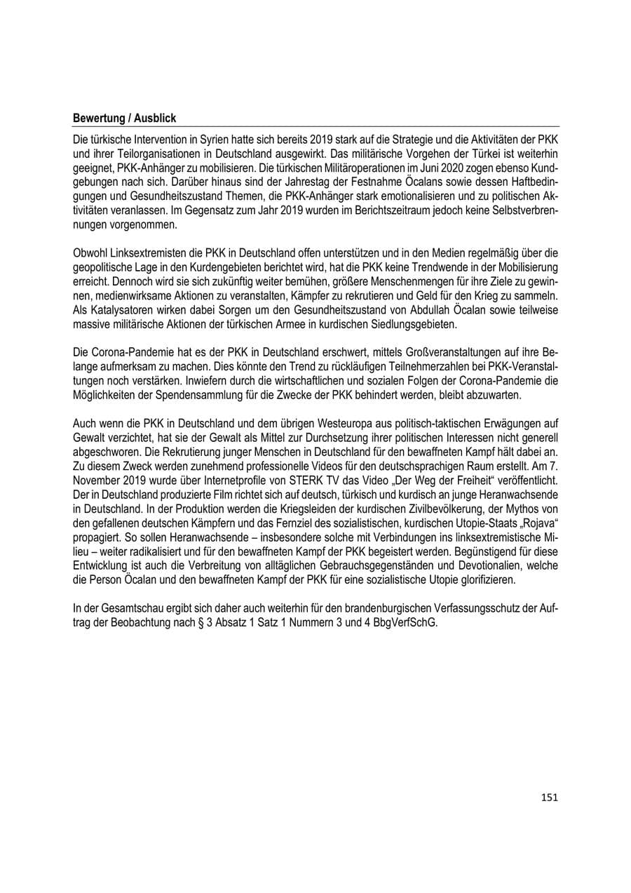 Seite 151 des Verfassungsschutzbericht 2020 Brandenburg