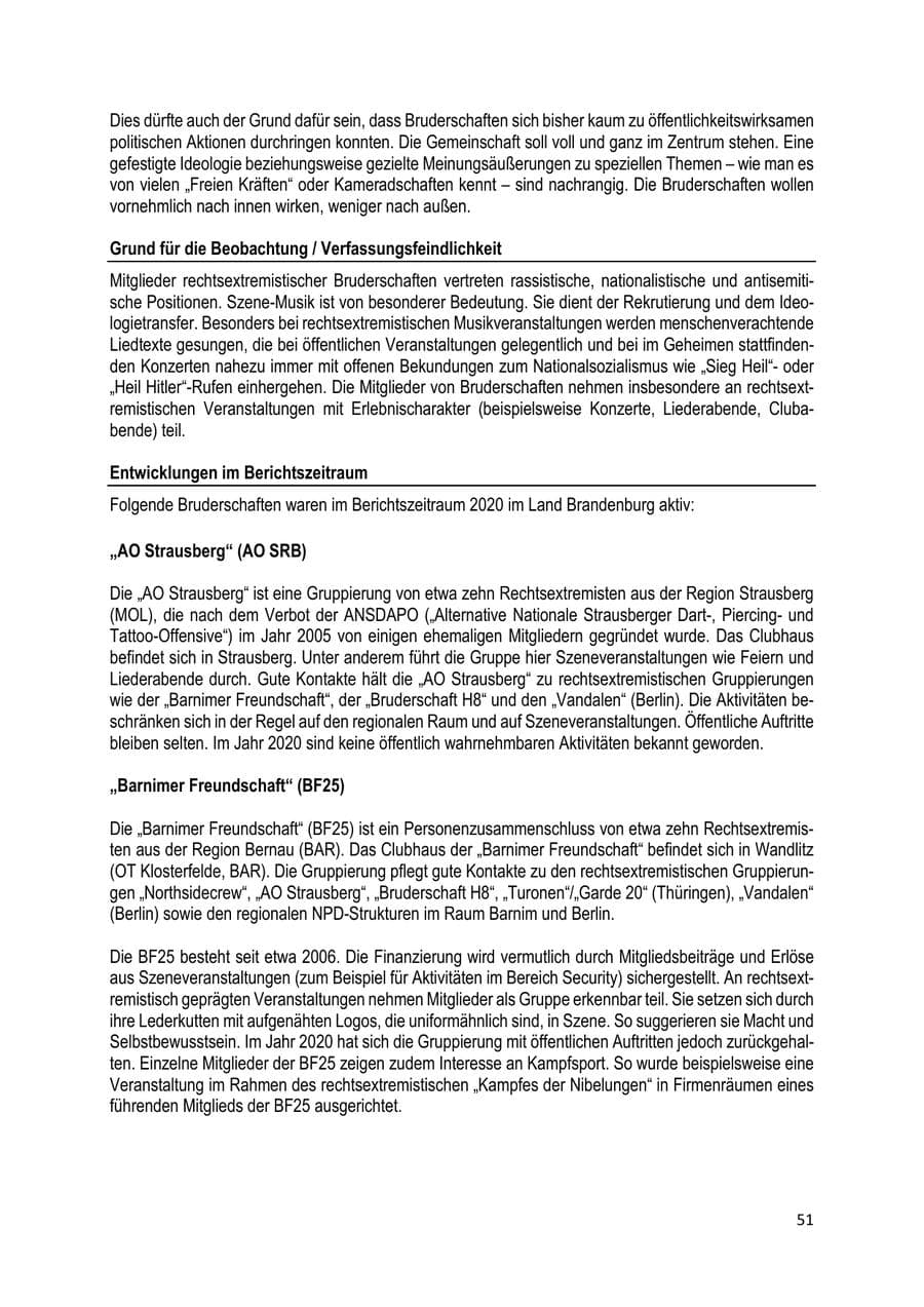 Seite 51 des Verfassungsschutzbericht 2020 Brandenburg