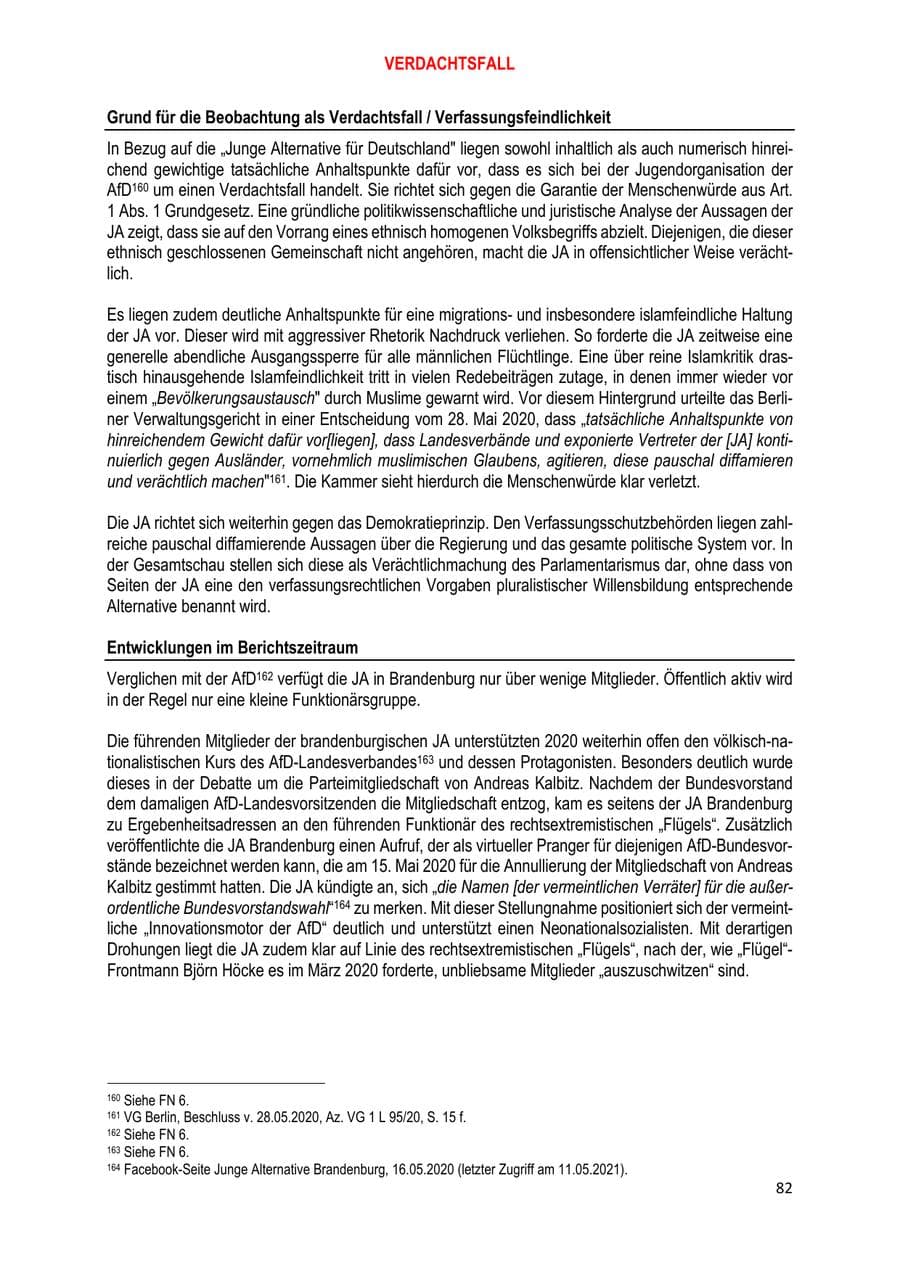 Seite 82 des Verfassungsschutzbericht 2020 Brandenburg
