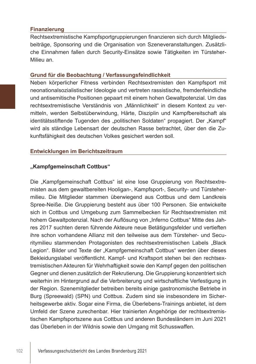 Seite 102 des Verfassungsschutzbericht 2021 Brandenburg