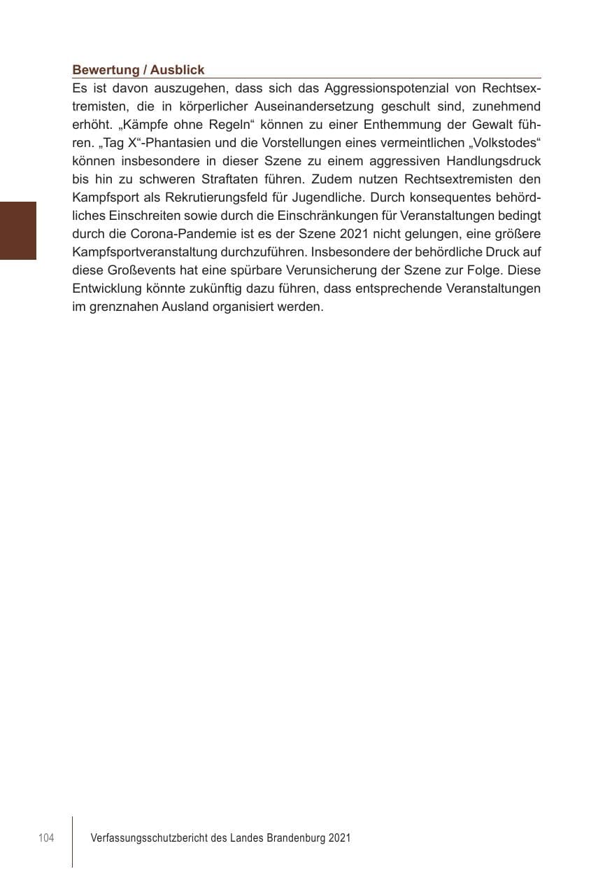 Seite 104 des Verfassungsschutzbericht 2021 Brandenburg
