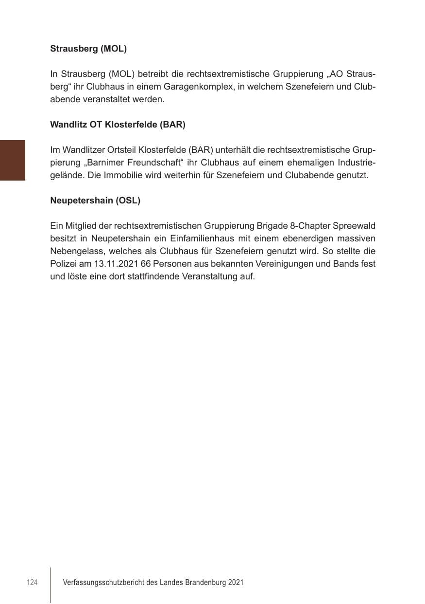 Seite 124 des Verfassungsschutzbericht 2021 Brandenburg
