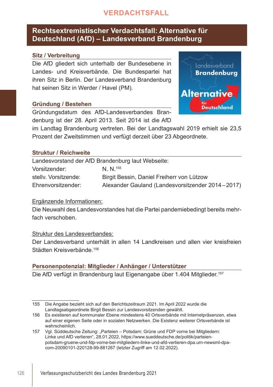 Seite 126 des Verfassungsschutzbericht 2021 Brandenburg