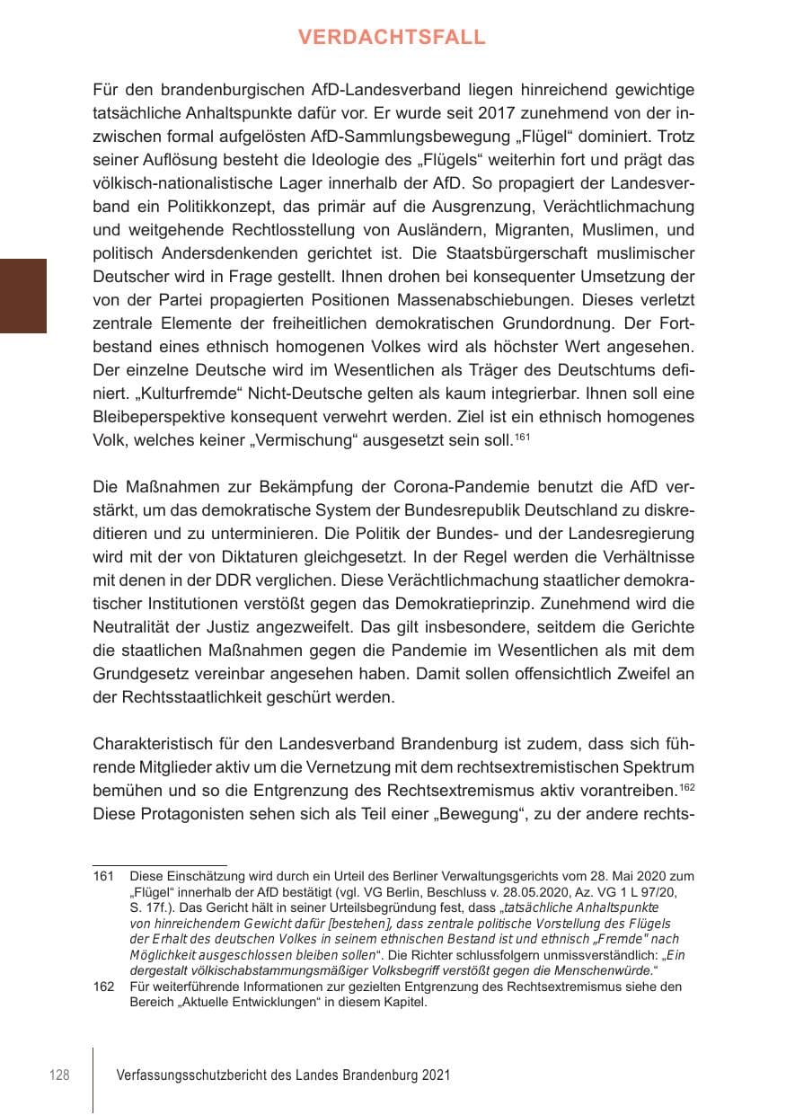 Seite 128 des Verfassungsschutzbericht 2021 Brandenburg