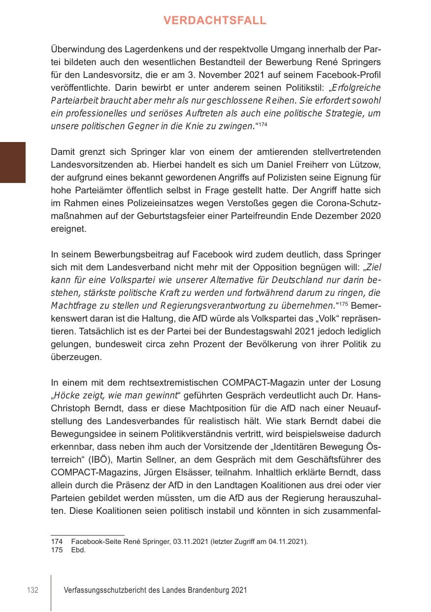 Seite 132 des Verfassungsschutzbericht 2021 Brandenburg