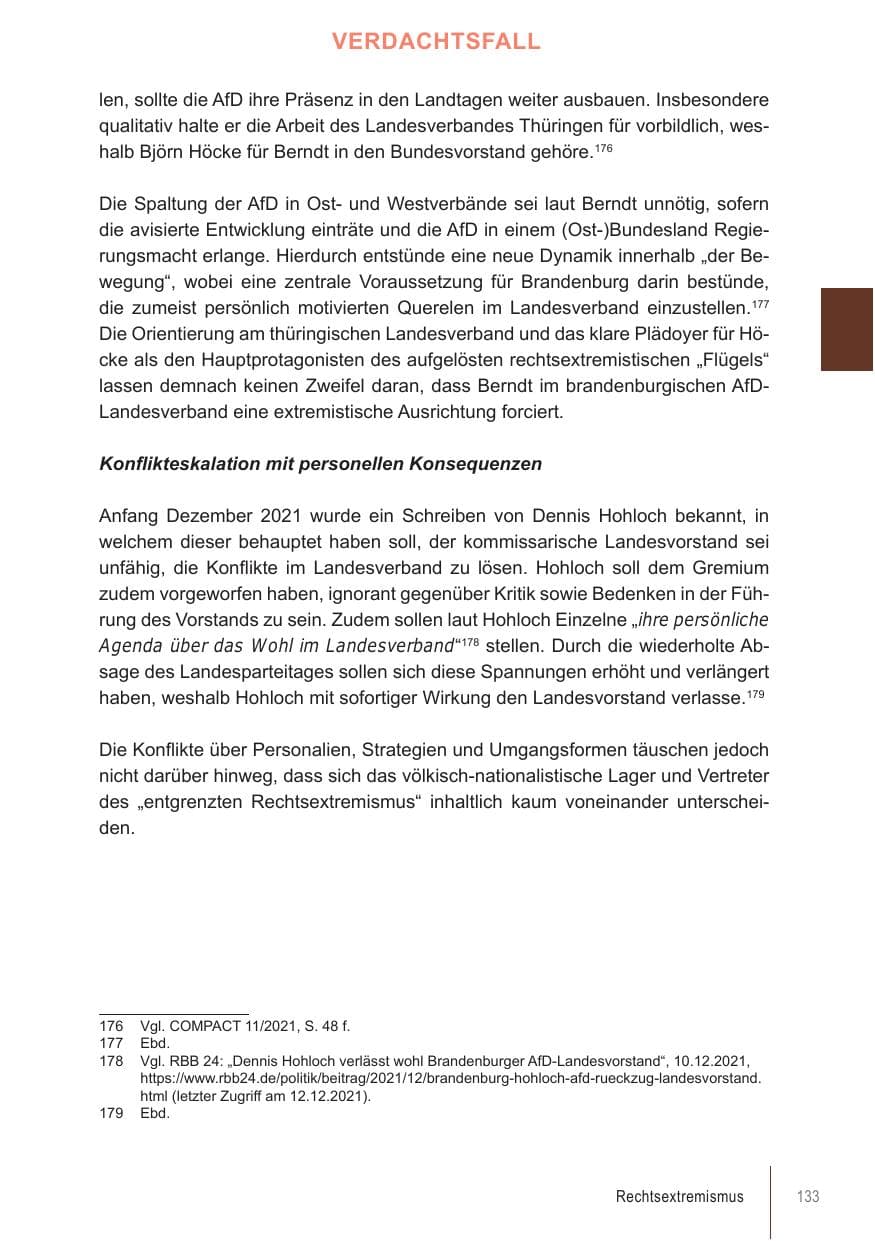 Seite 133 des Verfassungsschutzbericht 2021 Brandenburg