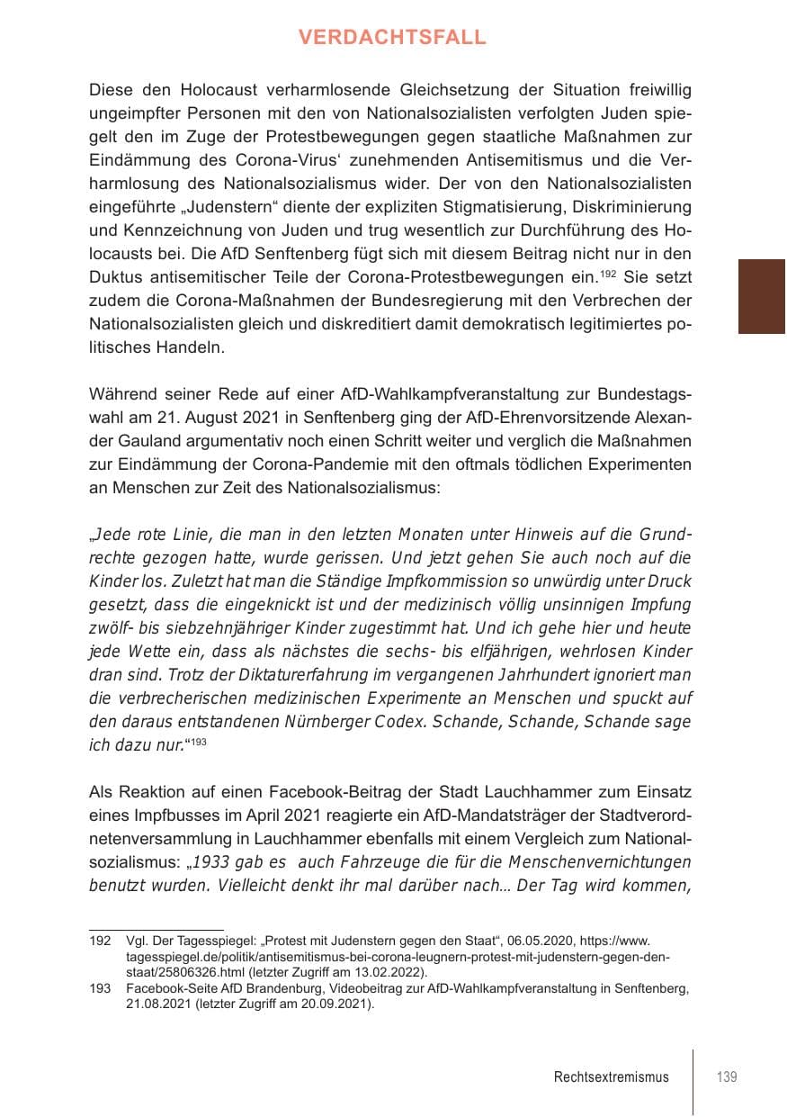 Seite 139 des Verfassungsschutzbericht 2021 Brandenburg