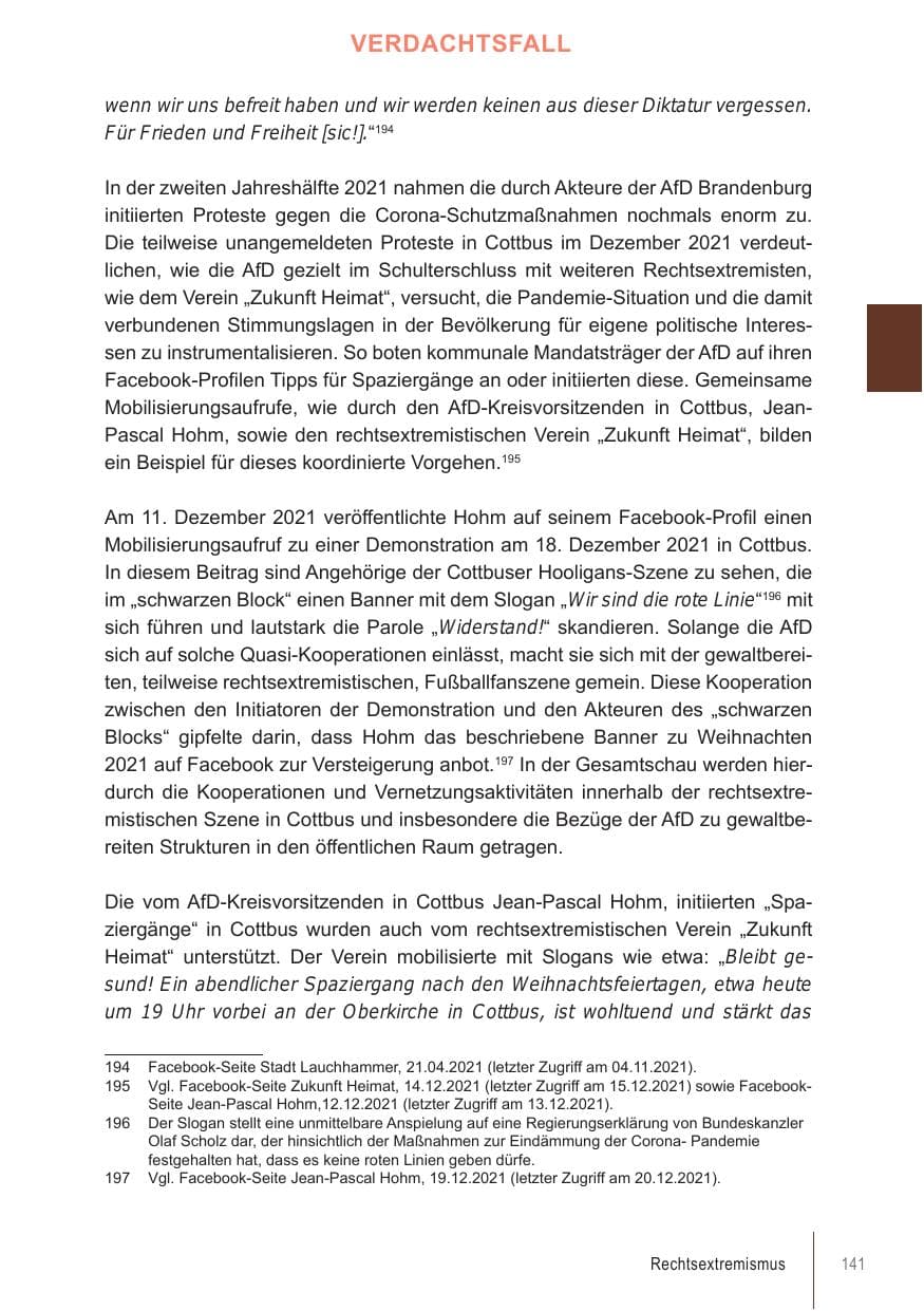 Seite 141 des Verfassungsschutzbericht 2021 Brandenburg