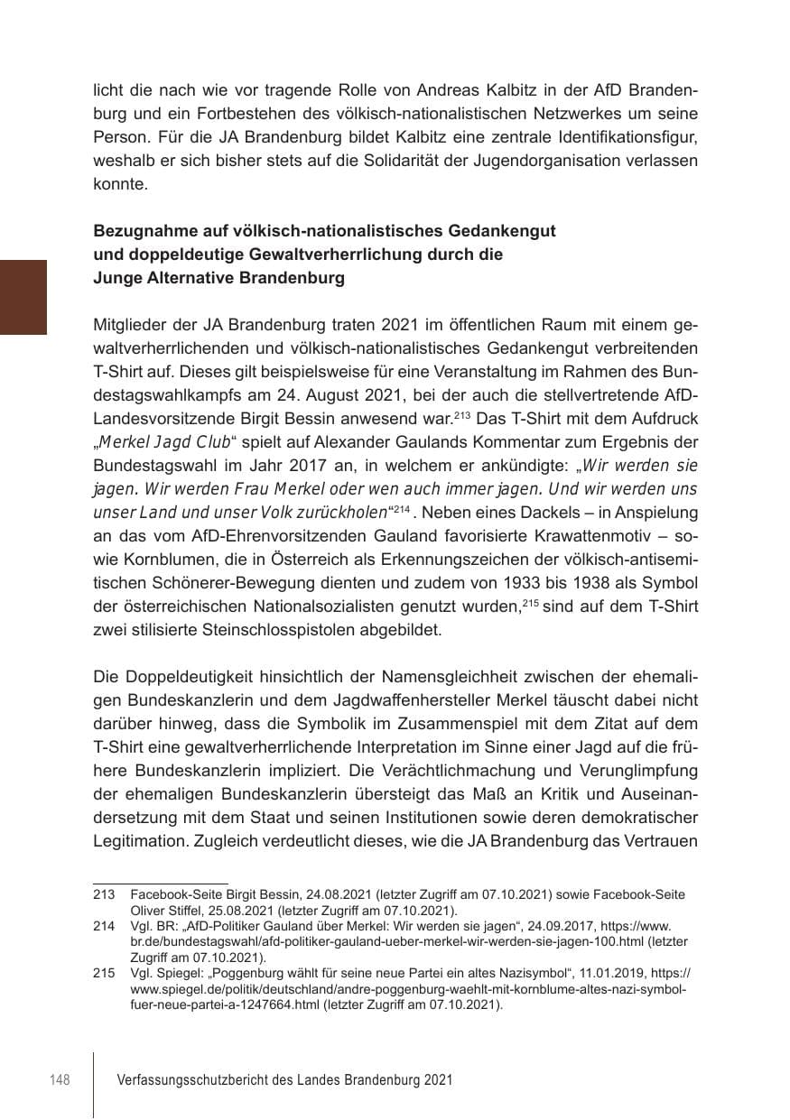 Seite 148 des Verfassungsschutzbericht 2021 Brandenburg