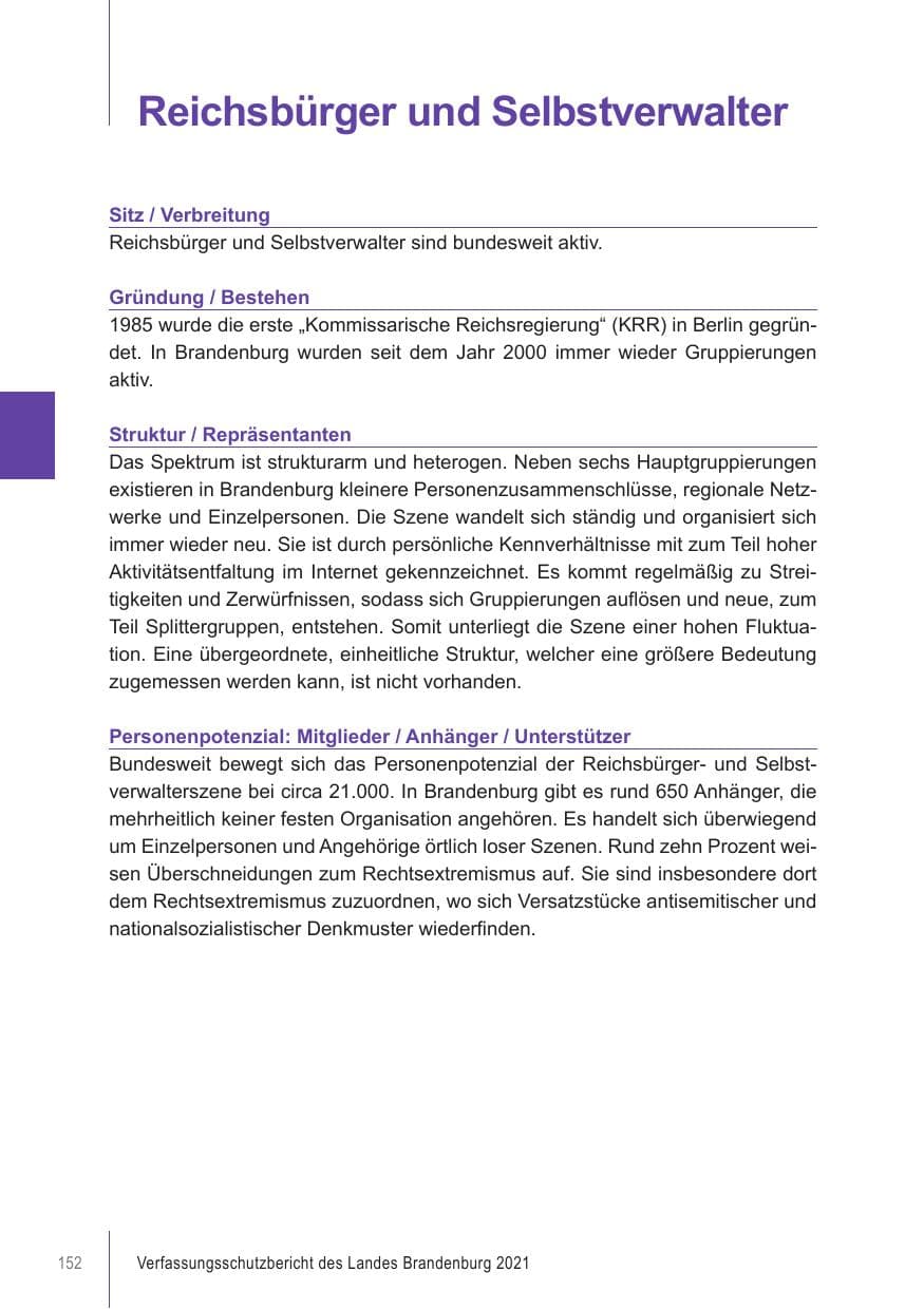 Seite 152 des Verfassungsschutzbericht 2021 Brandenburg
