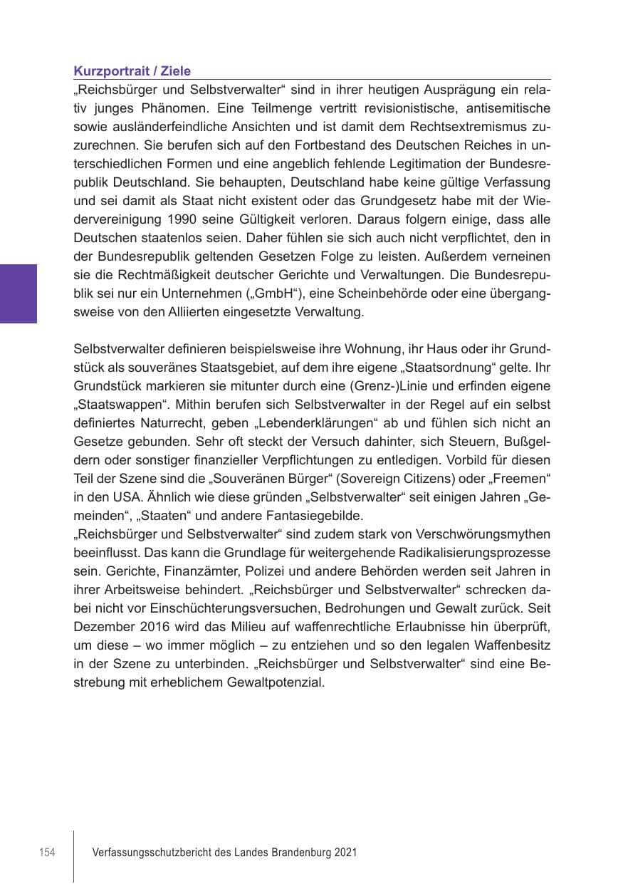 Seite 154 des Verfassungsschutzbericht 2021 Brandenburg