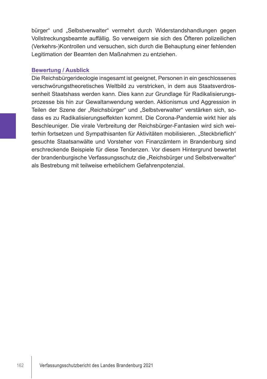 Seite 162 des Verfassungsschutzbericht 2021 Brandenburg
