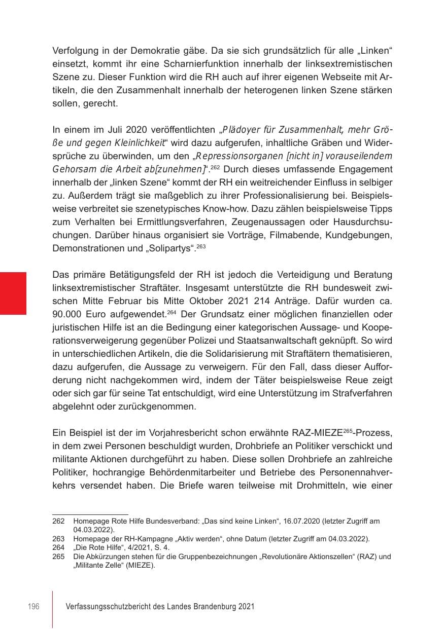 Seite 196 des Verfassungsschutzbericht 2021 Brandenburg