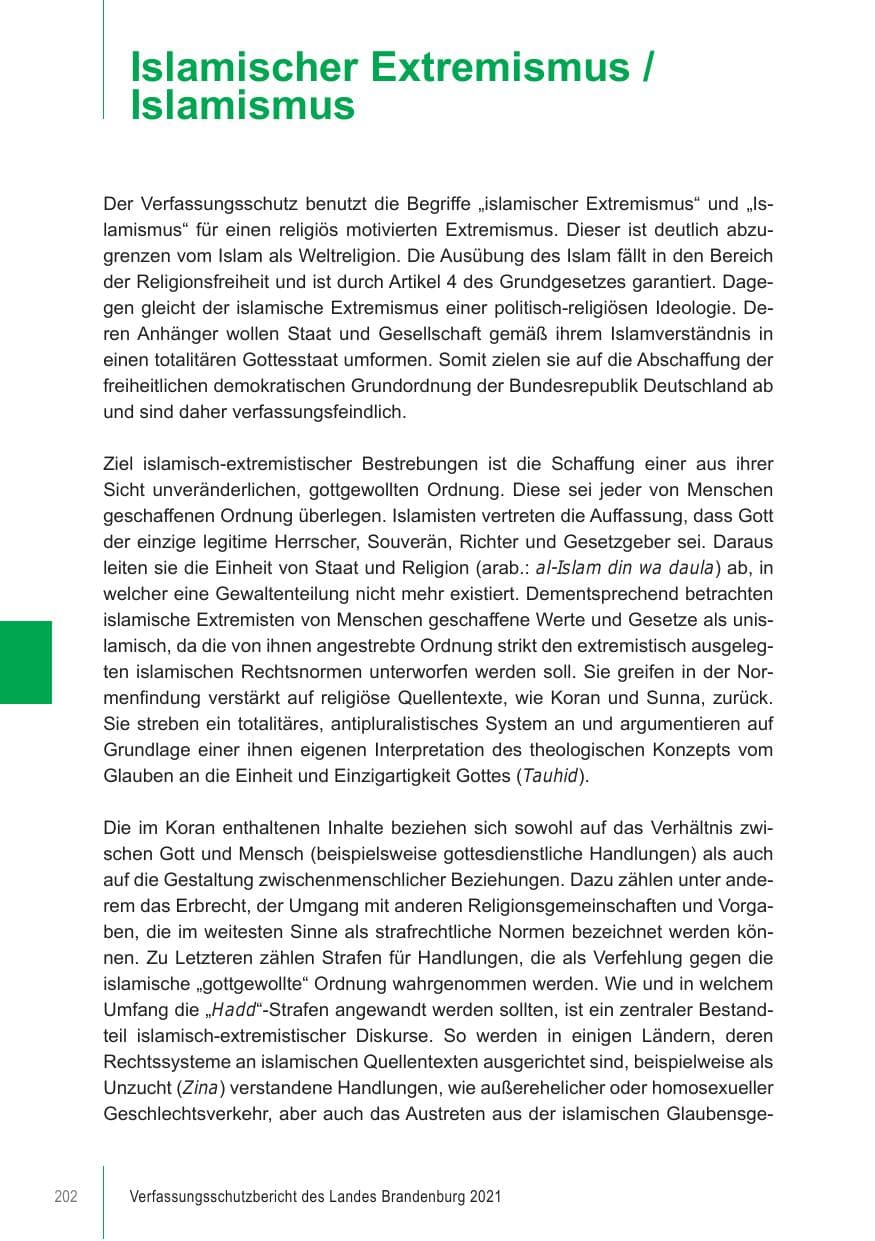 Seite 202 des Verfassungsschutzbericht 2021 Brandenburg