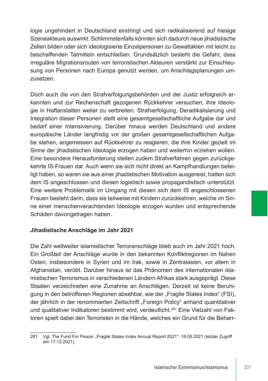 Seite 207 des Verfassungsschutzbericht 2021 Brandenburg