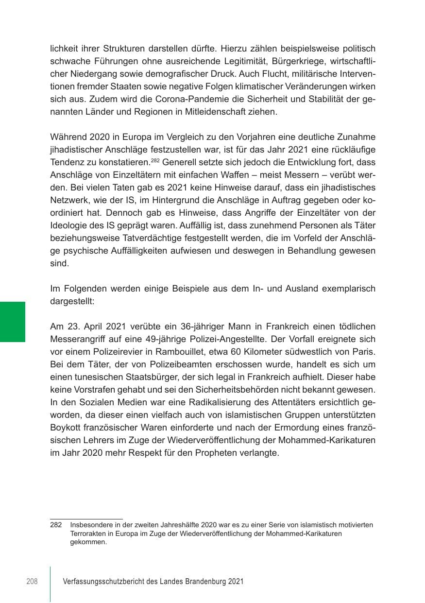 Seite 208 des Verfassungsschutzbericht 2021 Brandenburg