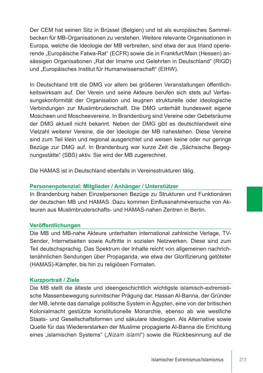 Seite 213 des Verfassungsschutzbericht 2021 Brandenburg
