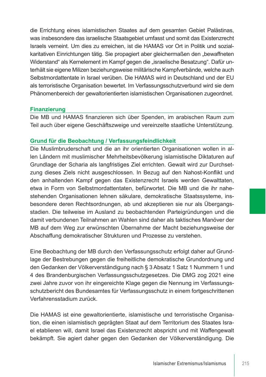 Seite 215 des Verfassungsschutzbericht 2021 Brandenburg