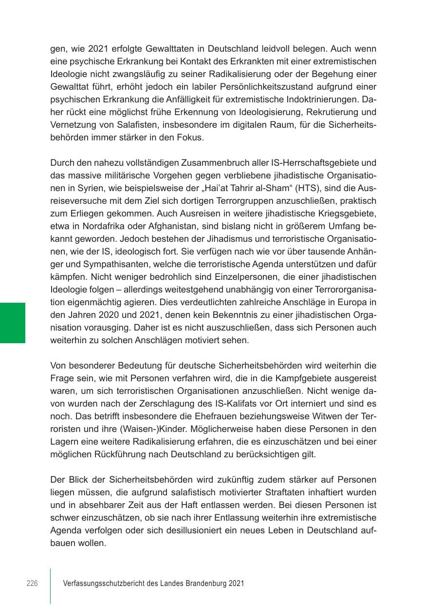 Seite 226 des Verfassungsschutzbericht 2021 Brandenburg