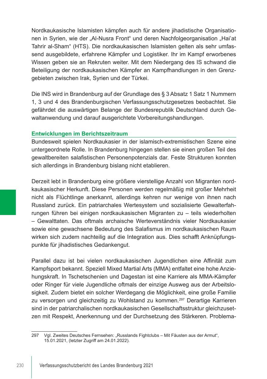 Seite 230 des Verfassungsschutzbericht 2021 Brandenburg