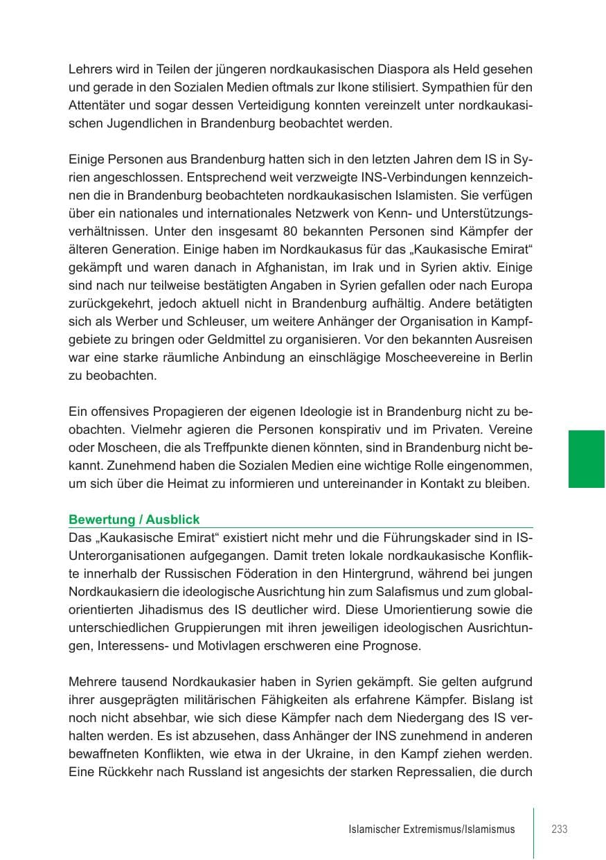 Seite 233 des Verfassungsschutzbericht 2021 Brandenburg