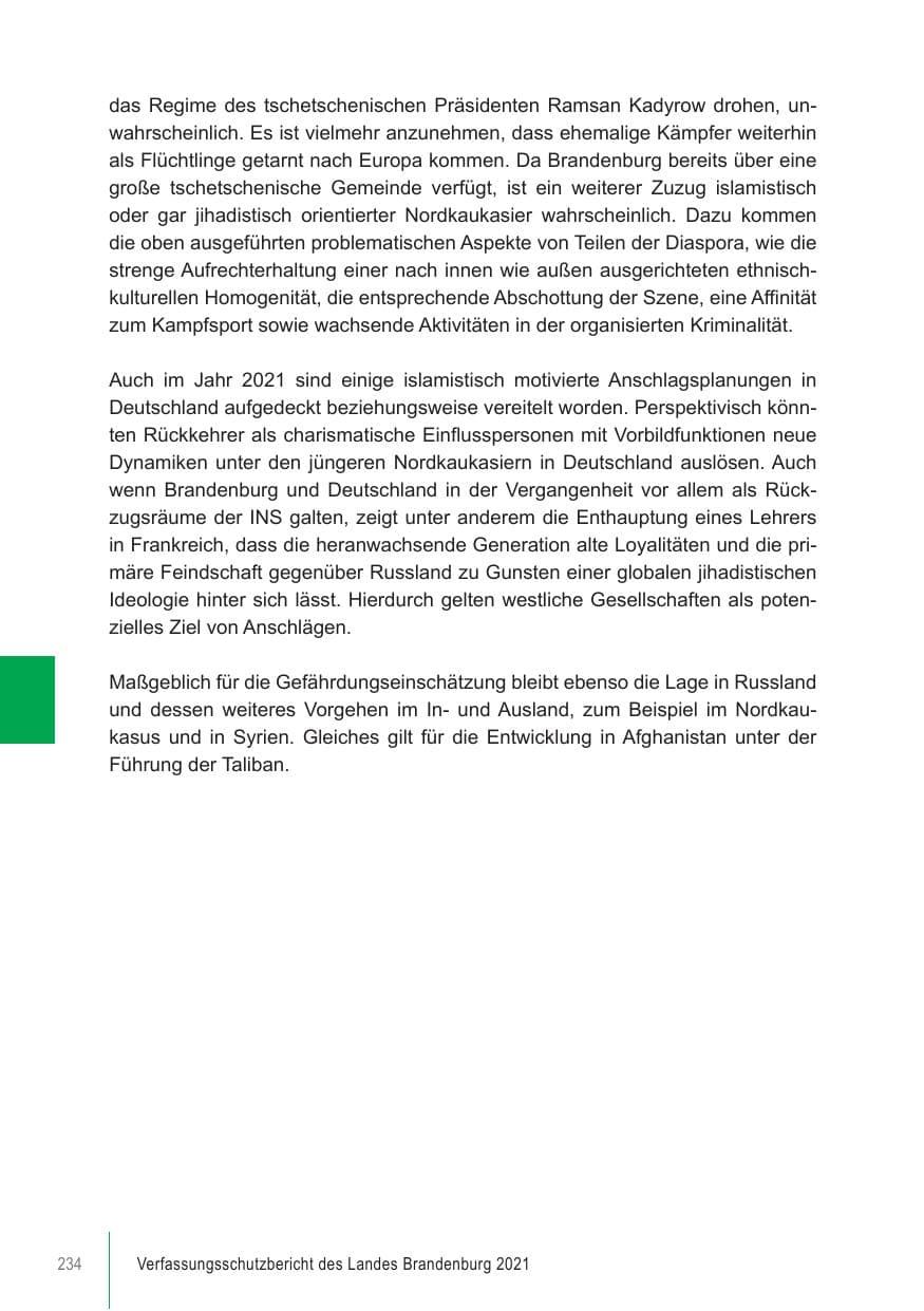 Seite 234 des Verfassungsschutzbericht 2021 Brandenburg