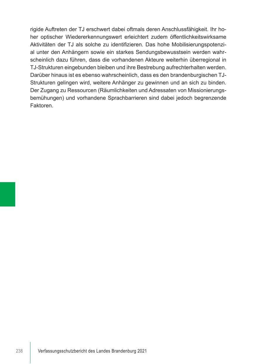 Seite 238 des Verfassungsschutzbericht 2021 Brandenburg
