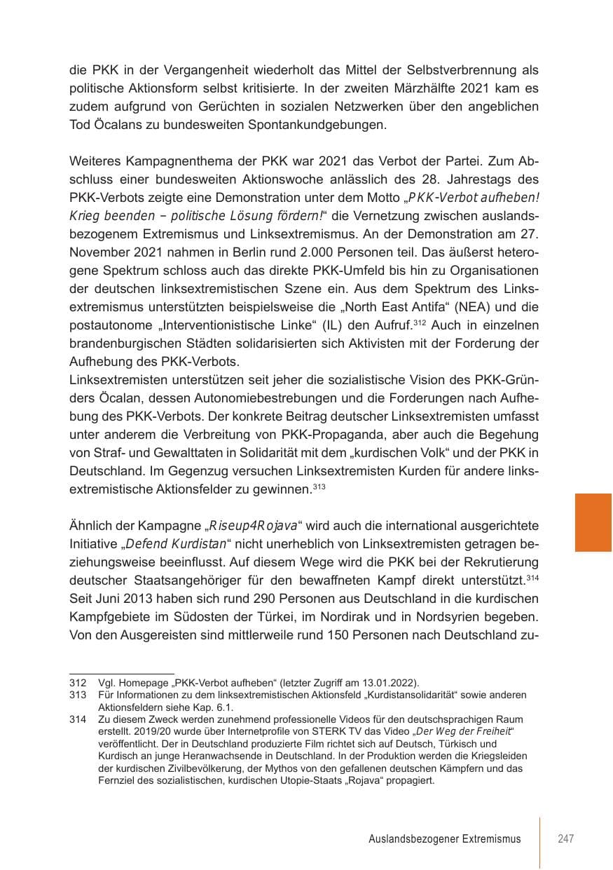 Seite 247 des Verfassungsschutzbericht 2021 Brandenburg