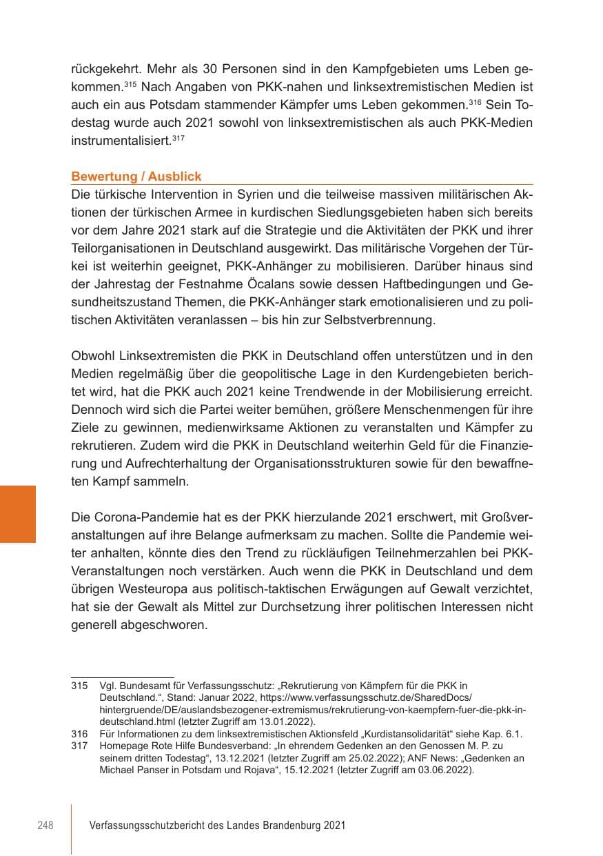 Seite 248 des Verfassungsschutzbericht 2021 Brandenburg