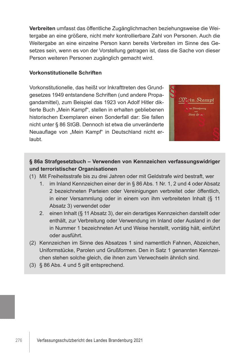 Seite 276 des Verfassungsschutzbericht 2021 Brandenburg