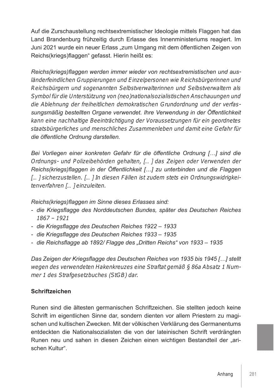 Seite 281 des Verfassungsschutzbericht 2021 Brandenburg