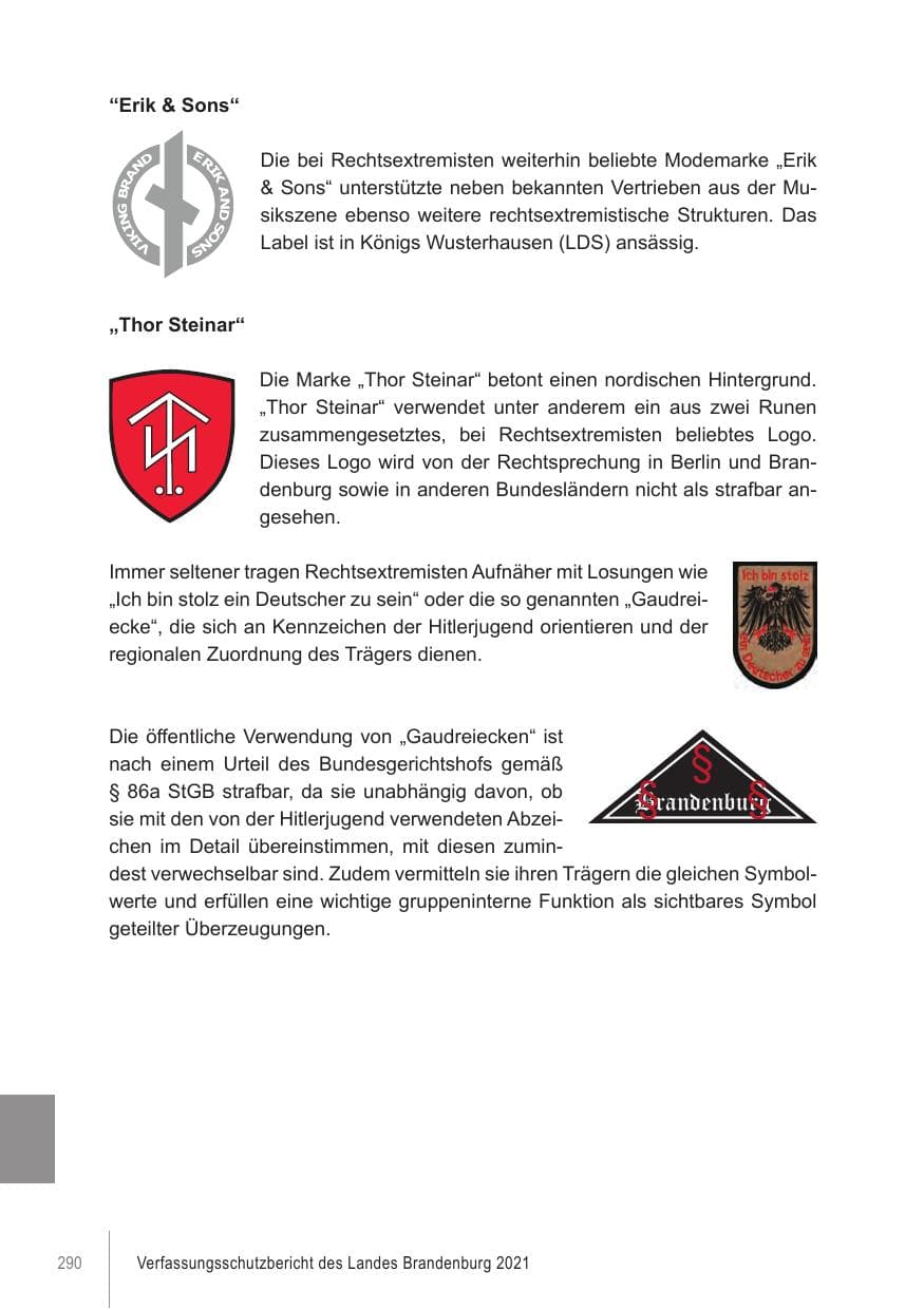 Seite 290 des Verfassungsschutzbericht 2021 Brandenburg