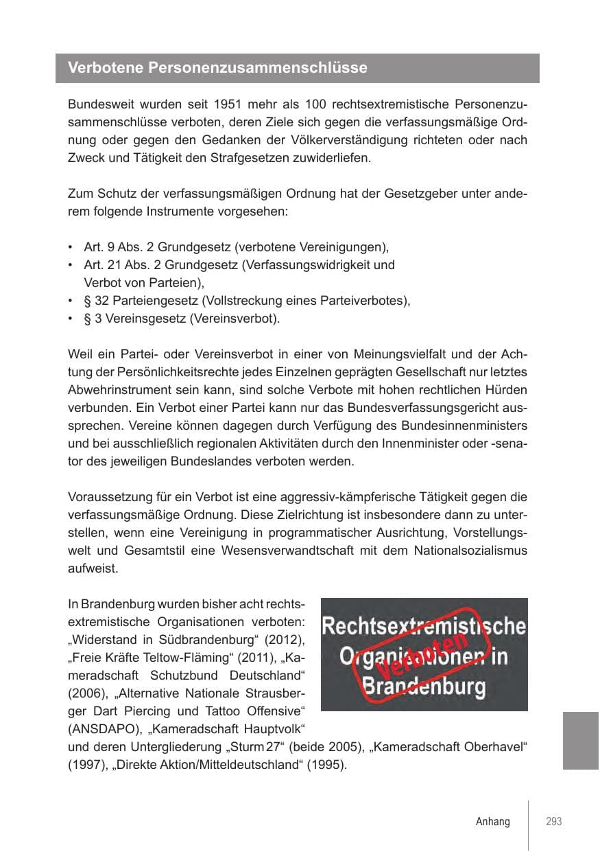 Seite 293 des Verfassungsschutzbericht 2021 Brandenburg