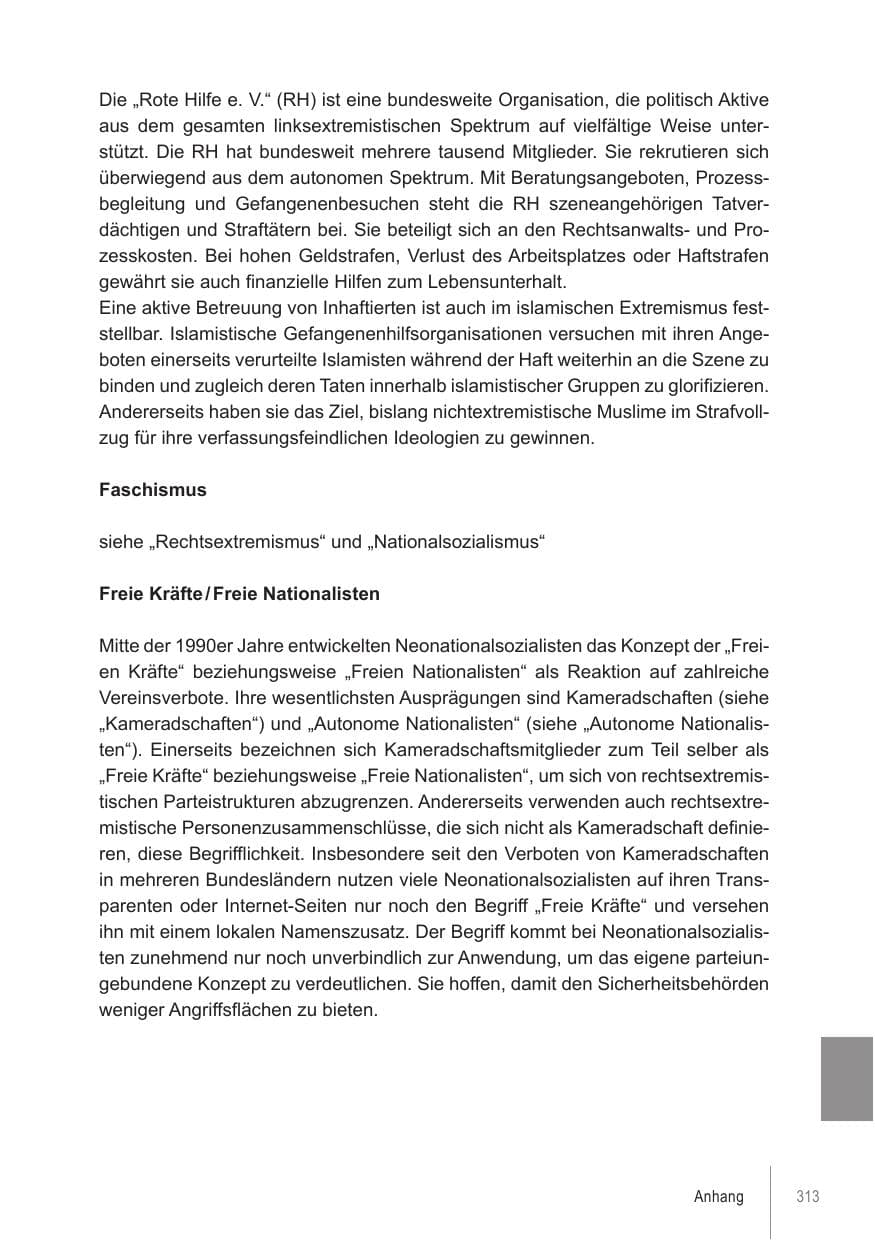 Seite 313 des Verfassungsschutzbericht 2021 Brandenburg