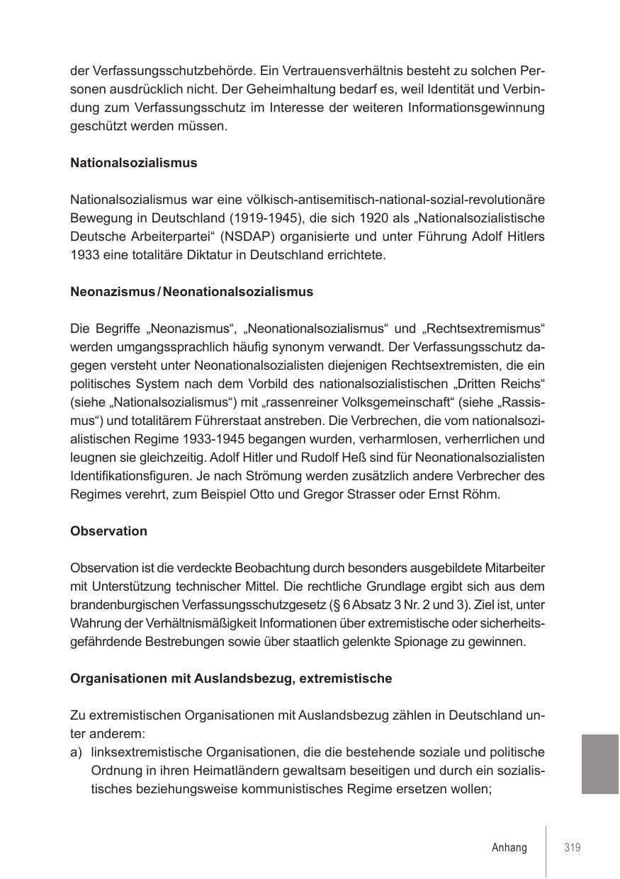 Seite 319 des Verfassungsschutzbericht 2021 Brandenburg