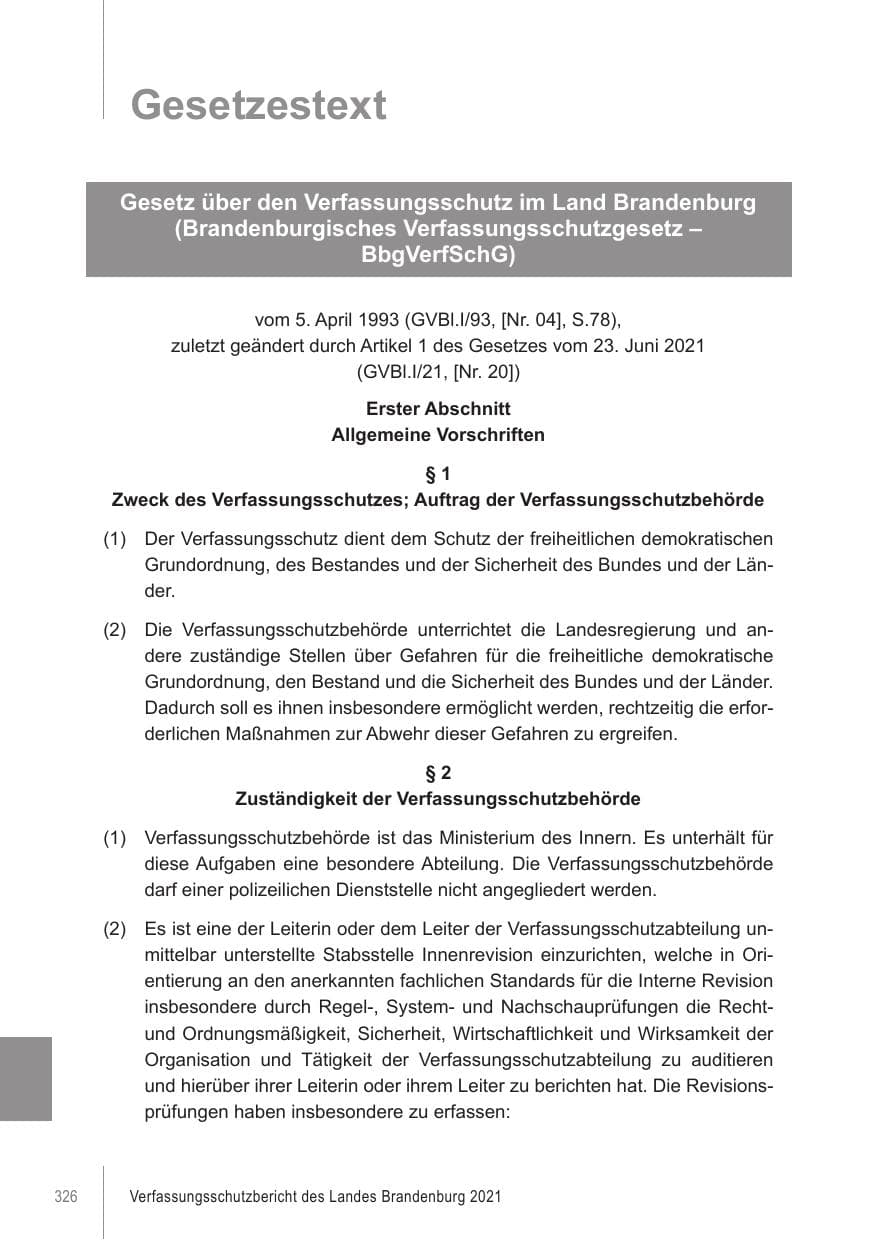Seite 326 des Verfassungsschutzbericht 2021 Brandenburg