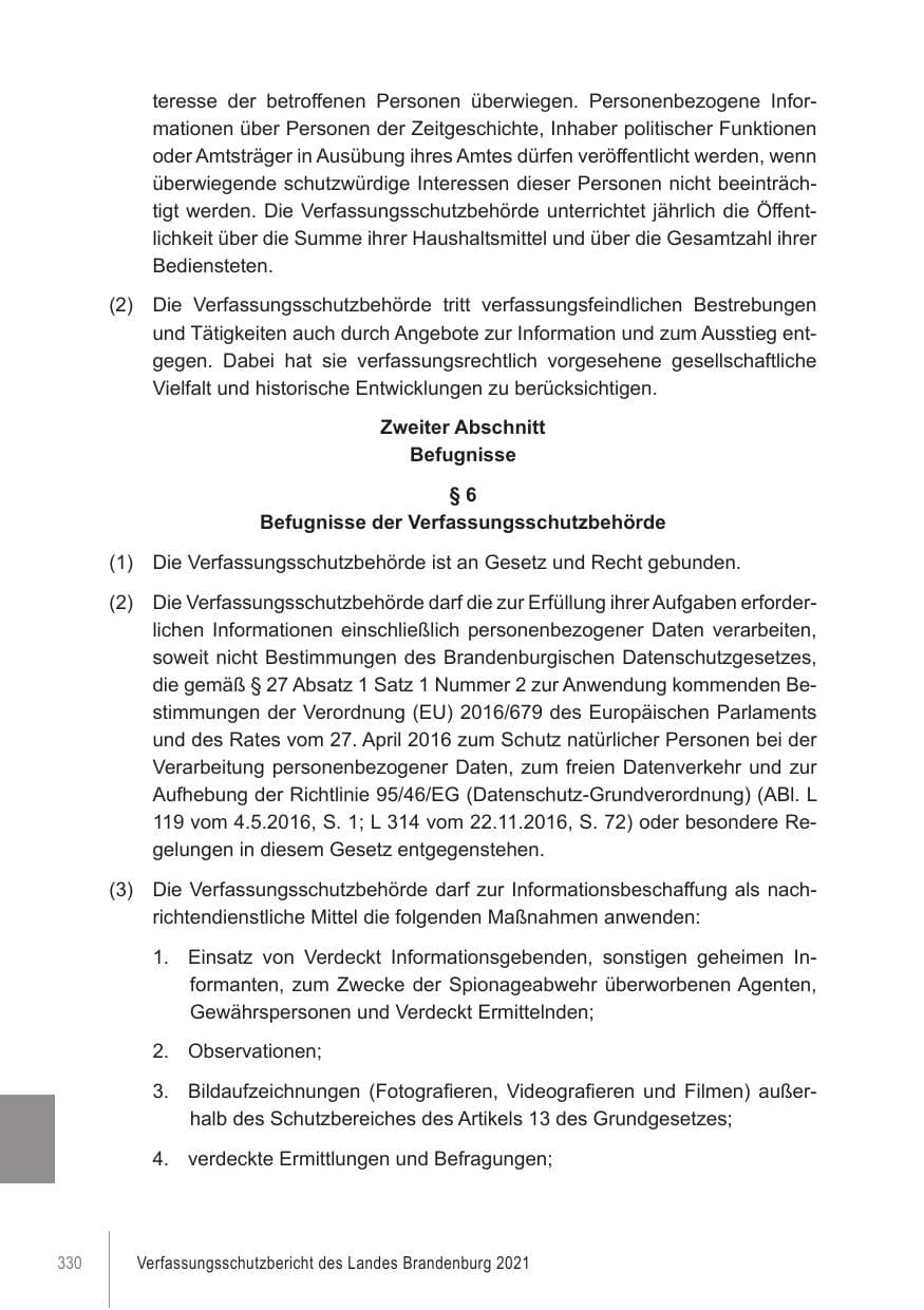 Seite 330 des Verfassungsschutzbericht 2021 Brandenburg
