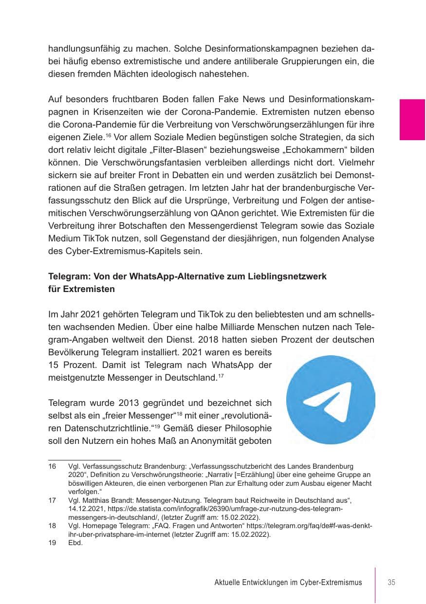 Seite 35 des Verfassungsschutzbericht 2021 Brandenburg