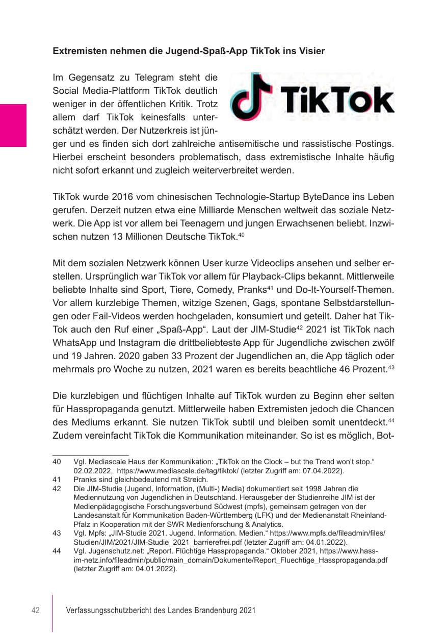 Seite 42 des Verfassungsschutzbericht 2021 Brandenburg