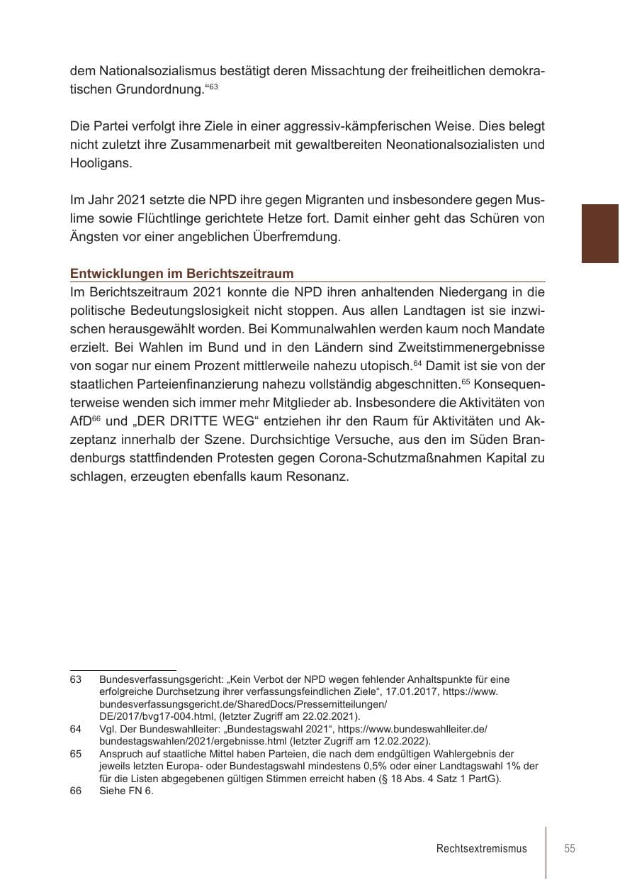 Seite 55 des Verfassungsschutzbericht 2021 Brandenburg