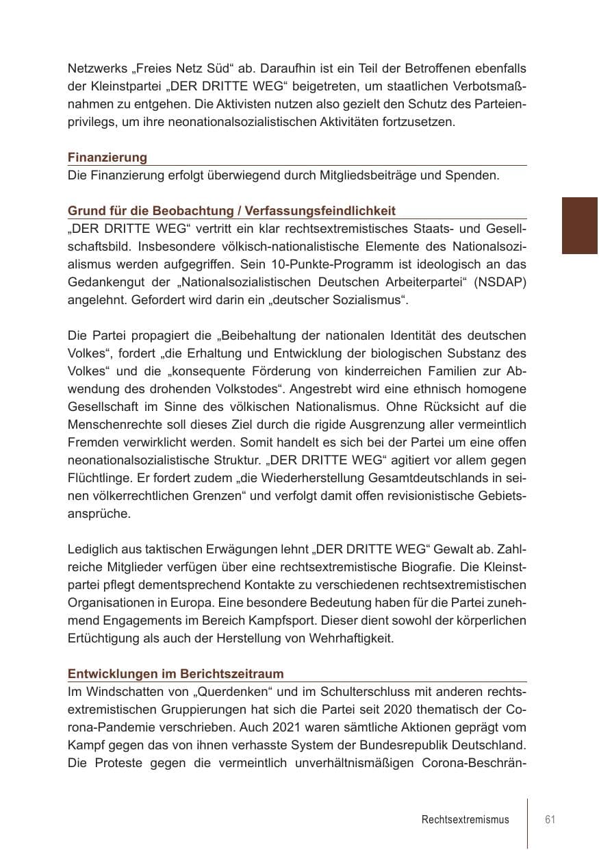 Seite 61 des Verfassungsschutzbericht 2021 Brandenburg