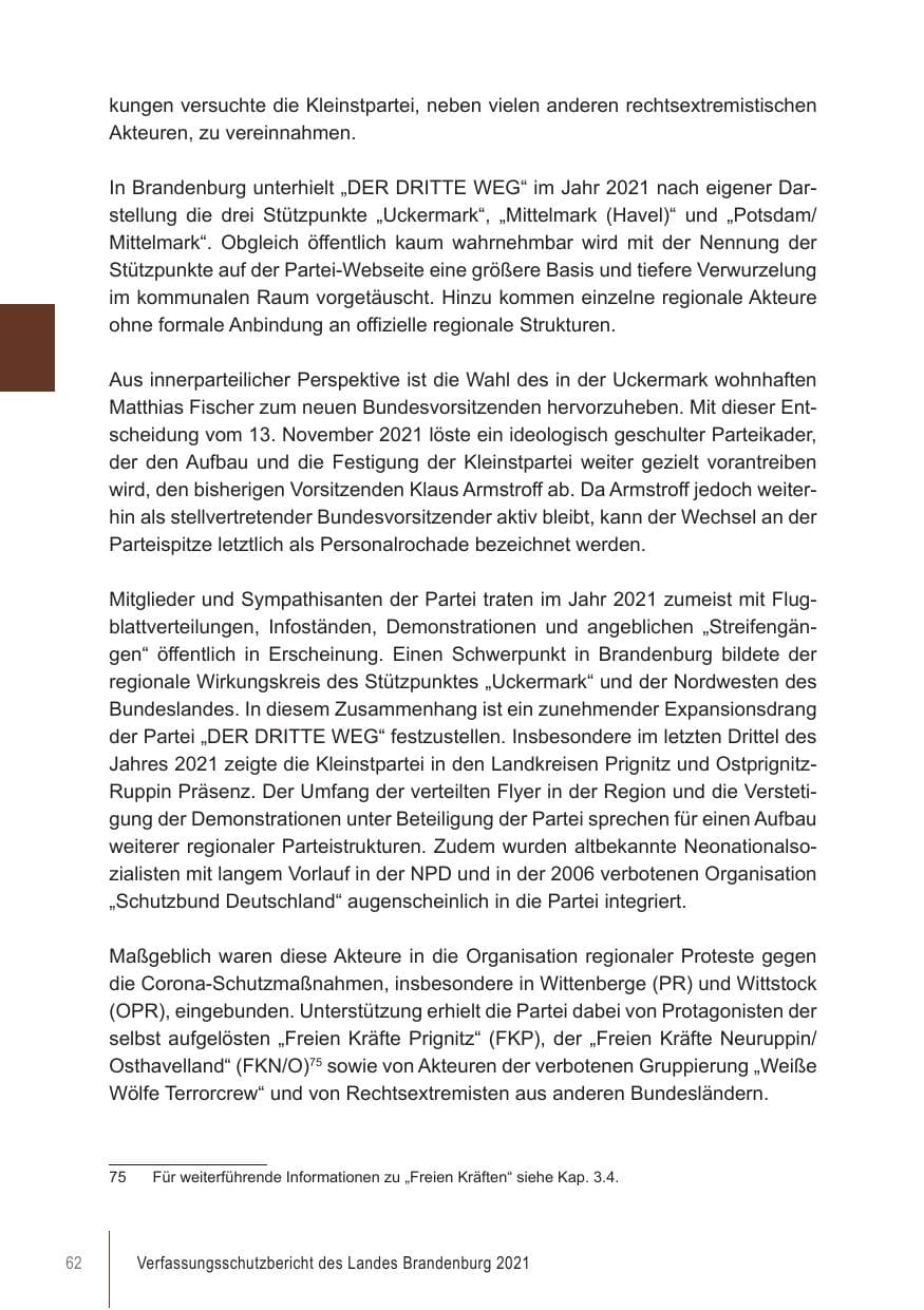 Seite 62 des Verfassungsschutzbericht 2021 Brandenburg