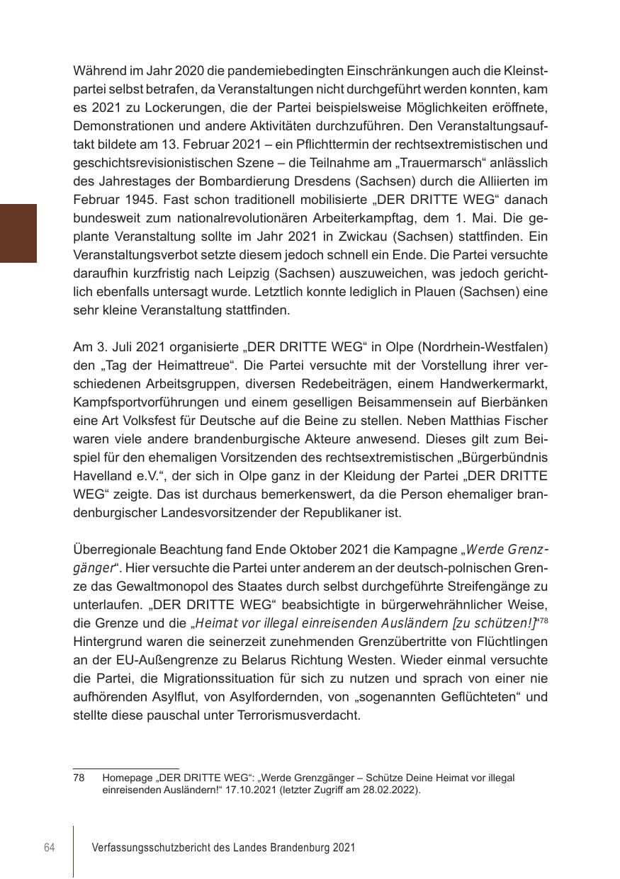Seite 64 des Verfassungsschutzbericht 2021 Brandenburg