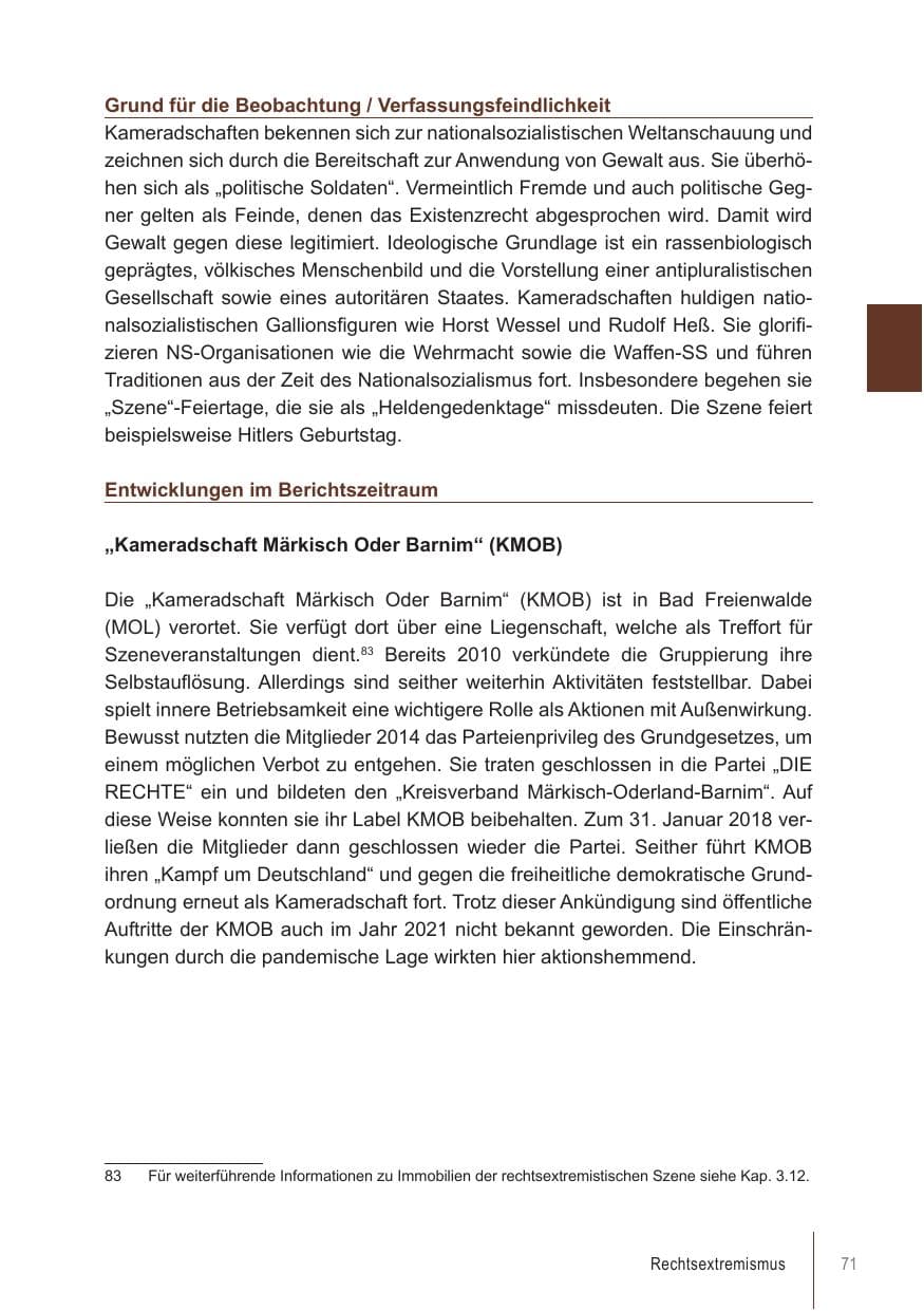 Seite 71 des Verfassungsschutzbericht 2021 Brandenburg
