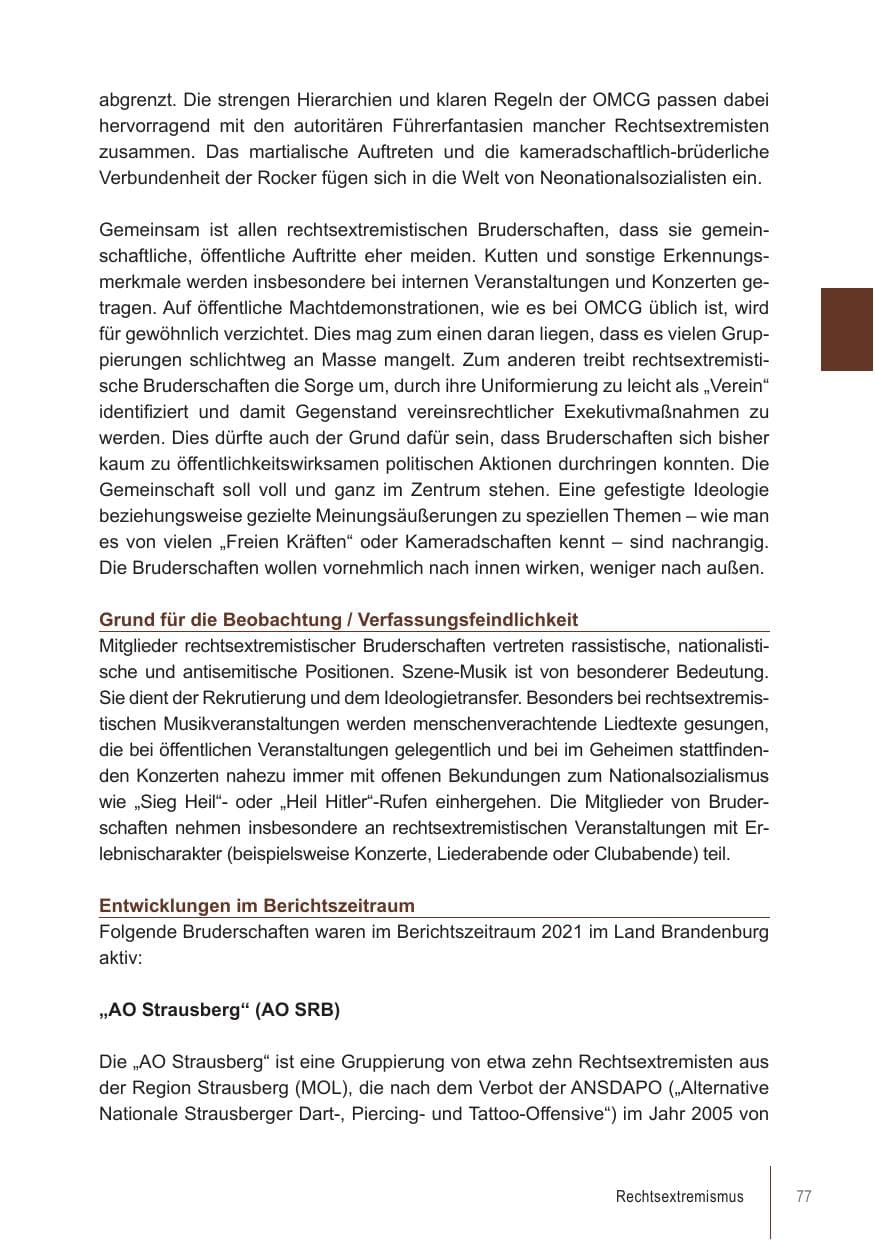 Seite 77 des Verfassungsschutzbericht 2021 Brandenburg