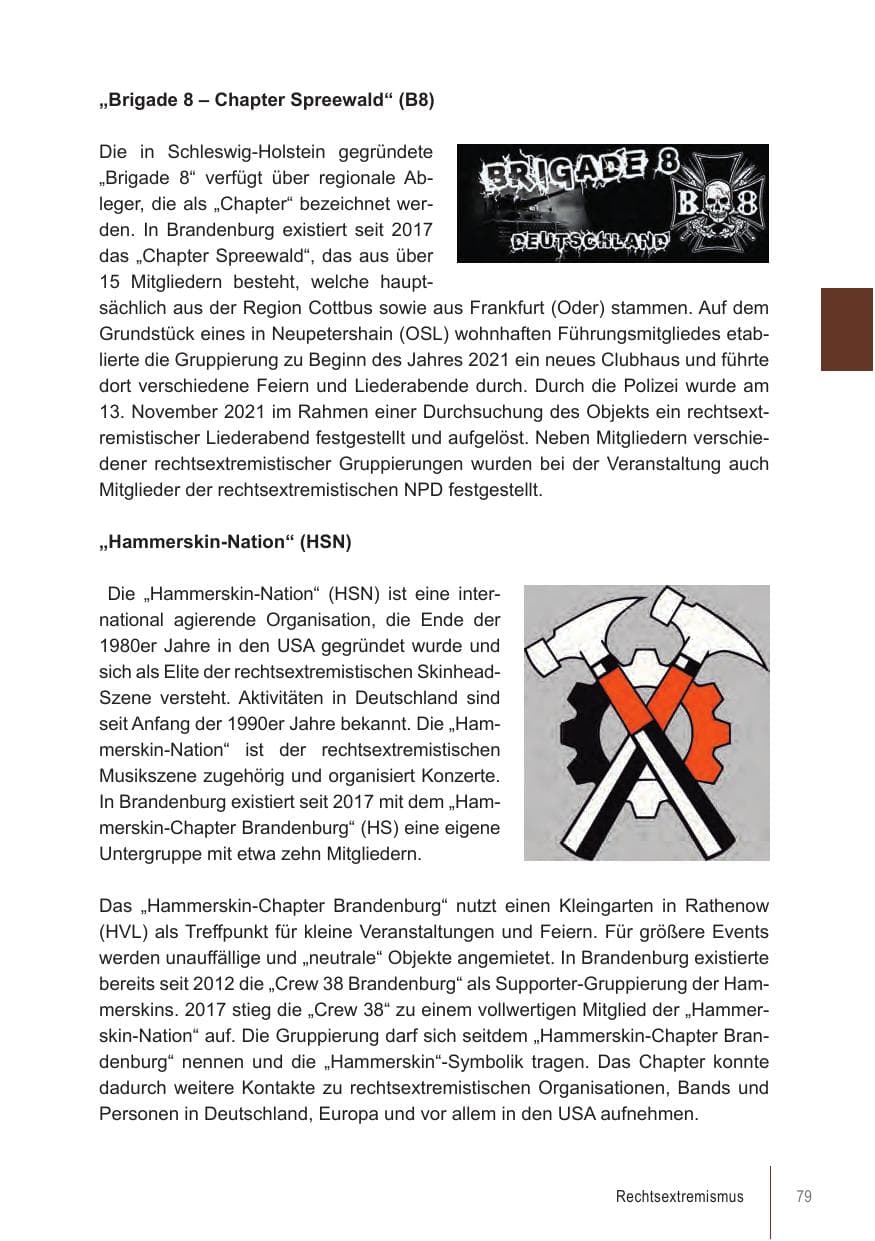 Seite 79 des Verfassungsschutzbericht 2021 Brandenburg