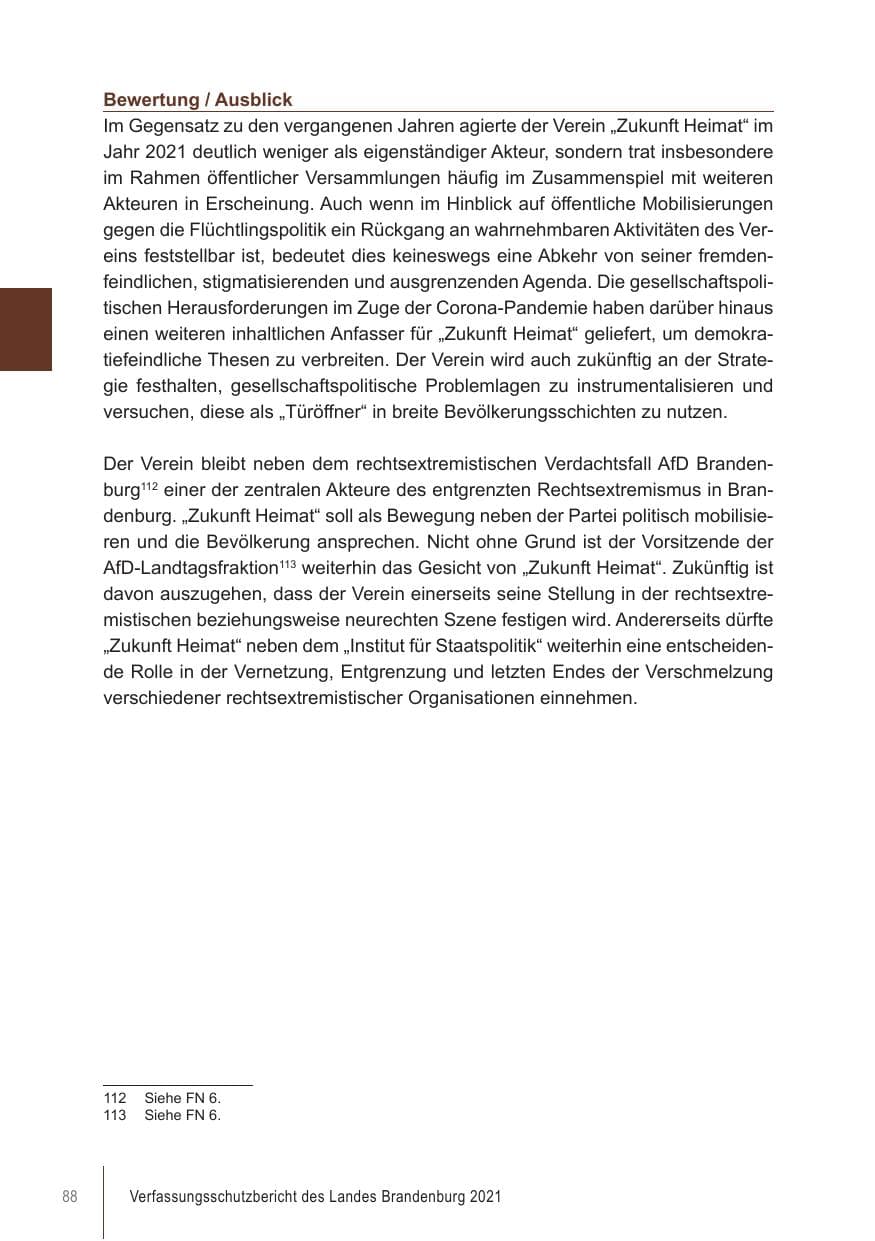 Seite 88 des Verfassungsschutzbericht 2021 Brandenburg