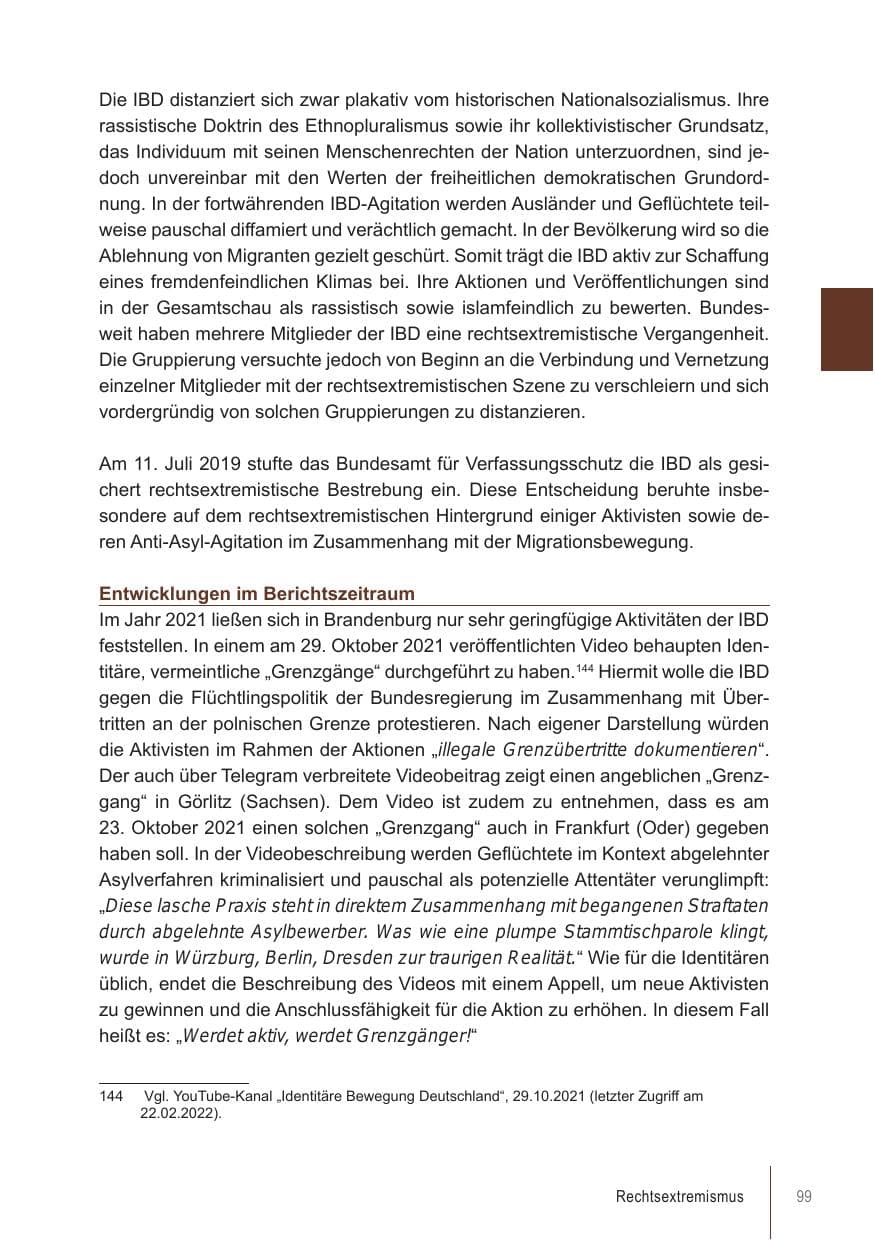 Seite 99 des Verfassungsschutzbericht 2021 Brandenburg