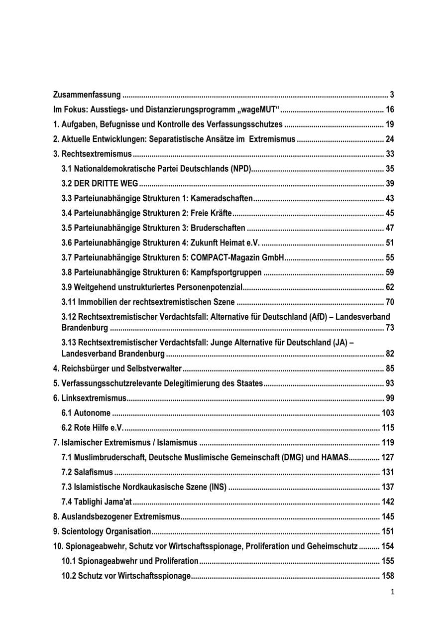 Seite 2 des Verfassungsschutzbericht 2022 Brandenburg