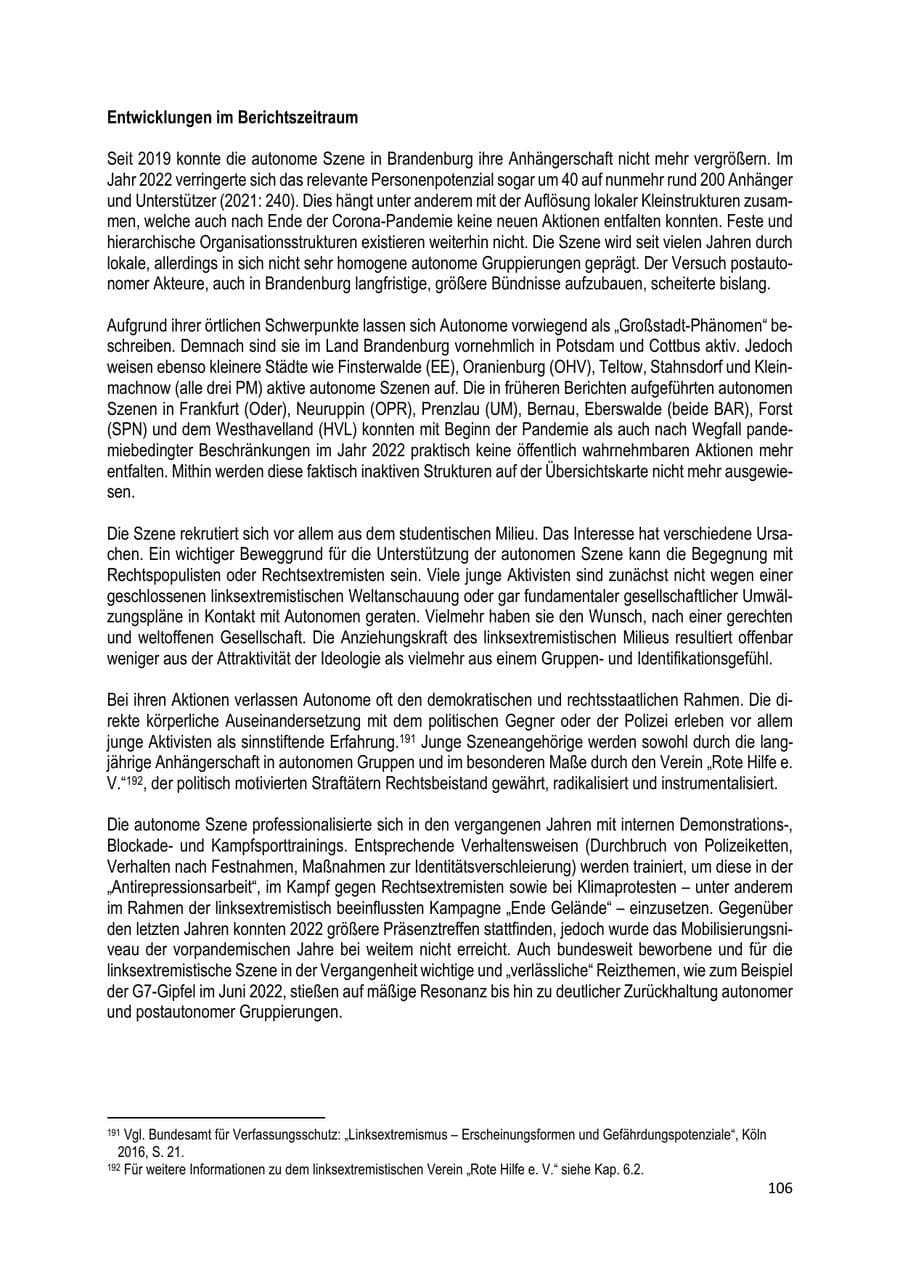 Seite 107 des Verfassungsschutzbericht 2022 Brandenburg